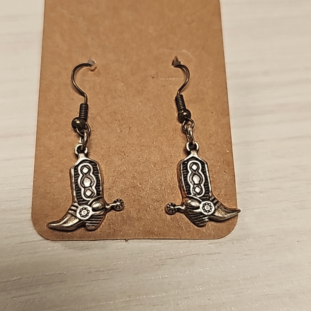 Cowboy boots Bronze color Pendant earrings